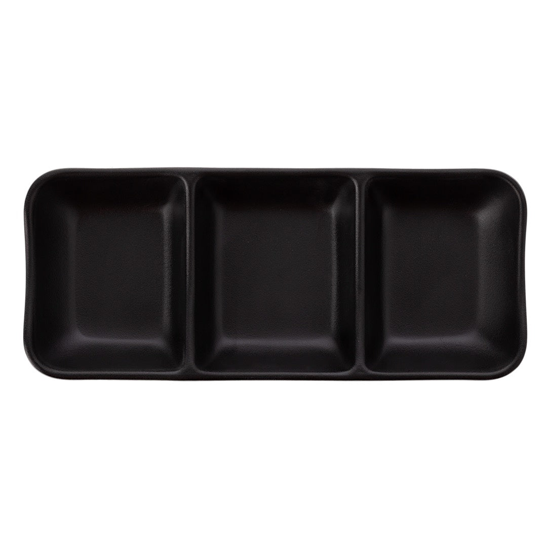 COU COU® melamine 3-Compartment Sauce Dish 19X8cm Matte Black (SET OF 12)